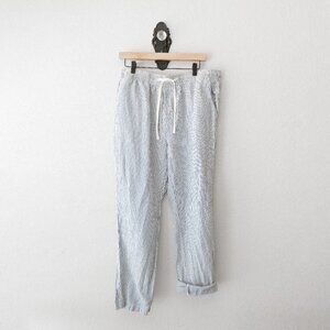 Nautica Women L Linen Cotton Stripe Pull On Pants Coastal Wide Straight